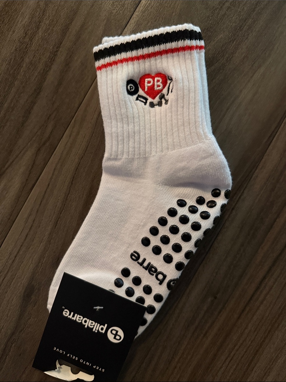 Gripper Crew Socks - White with Red & Black Accents